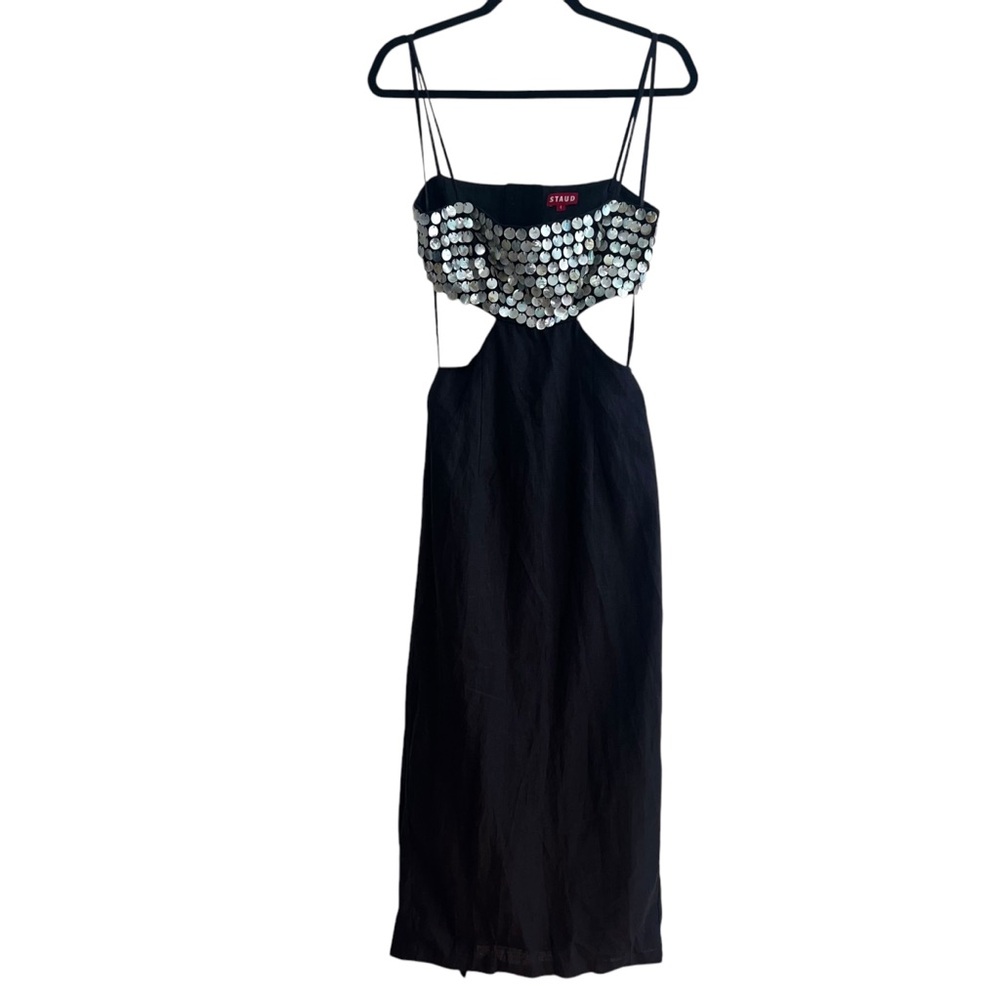 NEW NWT STAUD Jada Embellished Cutout Linen Maxi Dress In Black - Picture 4 of 15